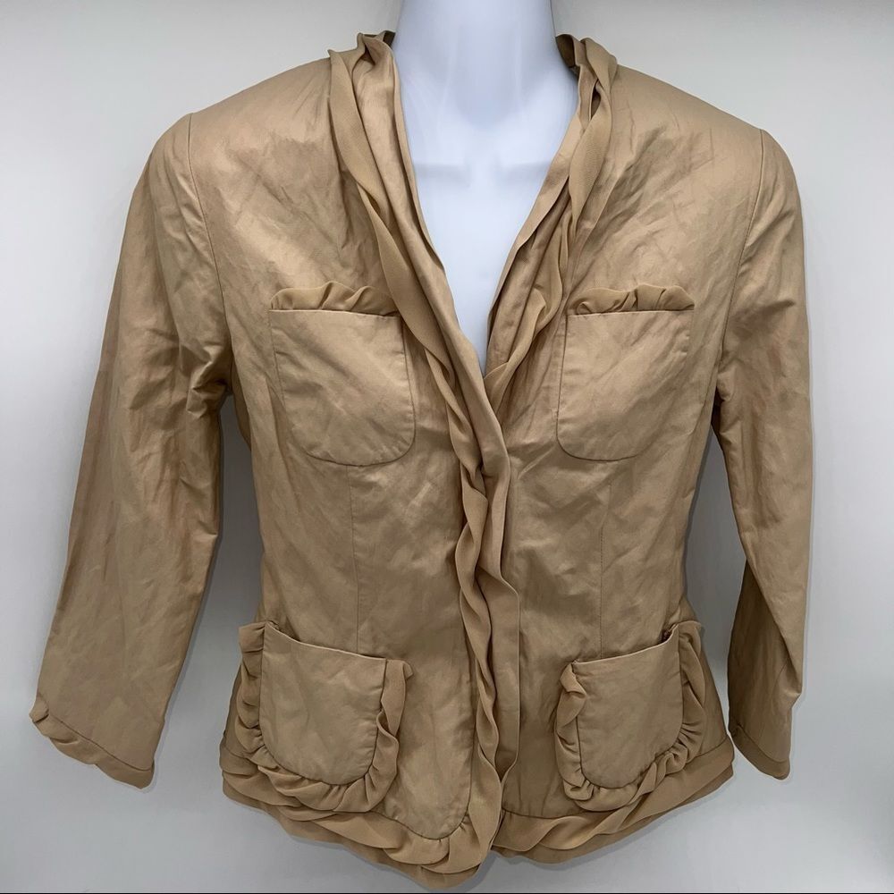 T Tahari - Glistening Tan Metallic Ruffled Blazer/Jacket-Size 2